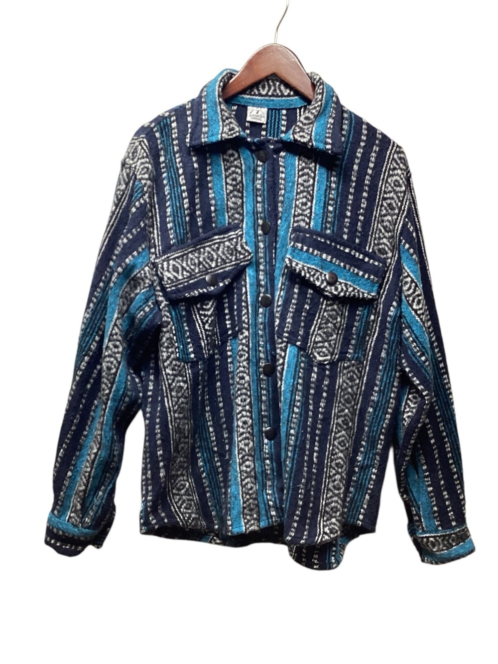 Ganesh Himal Trading handwoven cotton midweight jacket multi blue size Medium